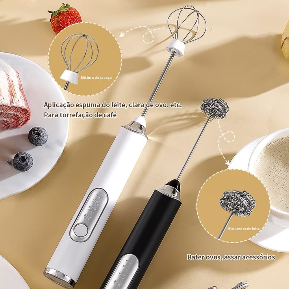 Batedor Misturador Mixer Elétrico para Bebidas Leite Café Clara de Ovos 2 em 1 Utensílios de Cozinha