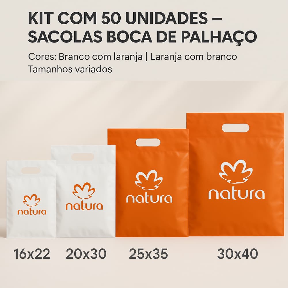 Sacola Natura Boca de Palhaço Sacolinhas Natura personalizadas com logo Natura  - Kit 50 un