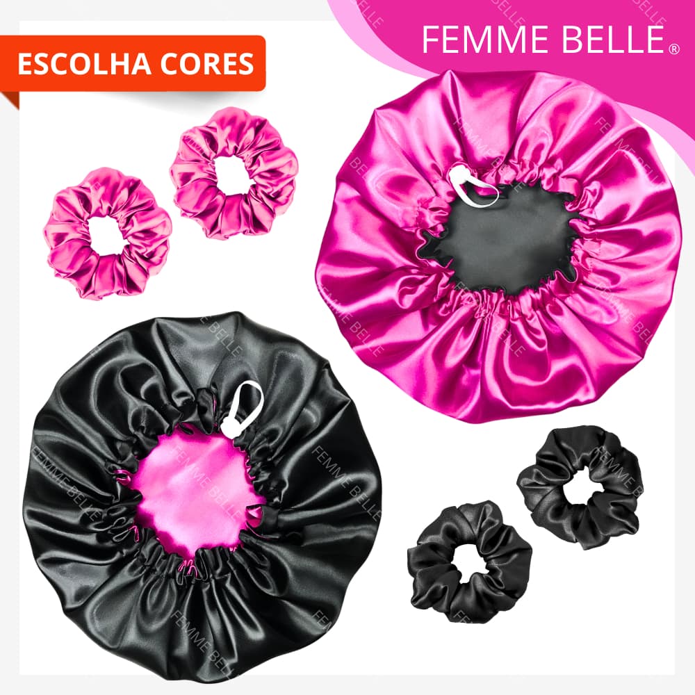 PROMOÇÃO 2 Touca de Cetim Dupla Face com Regulador + 2 xuxinha