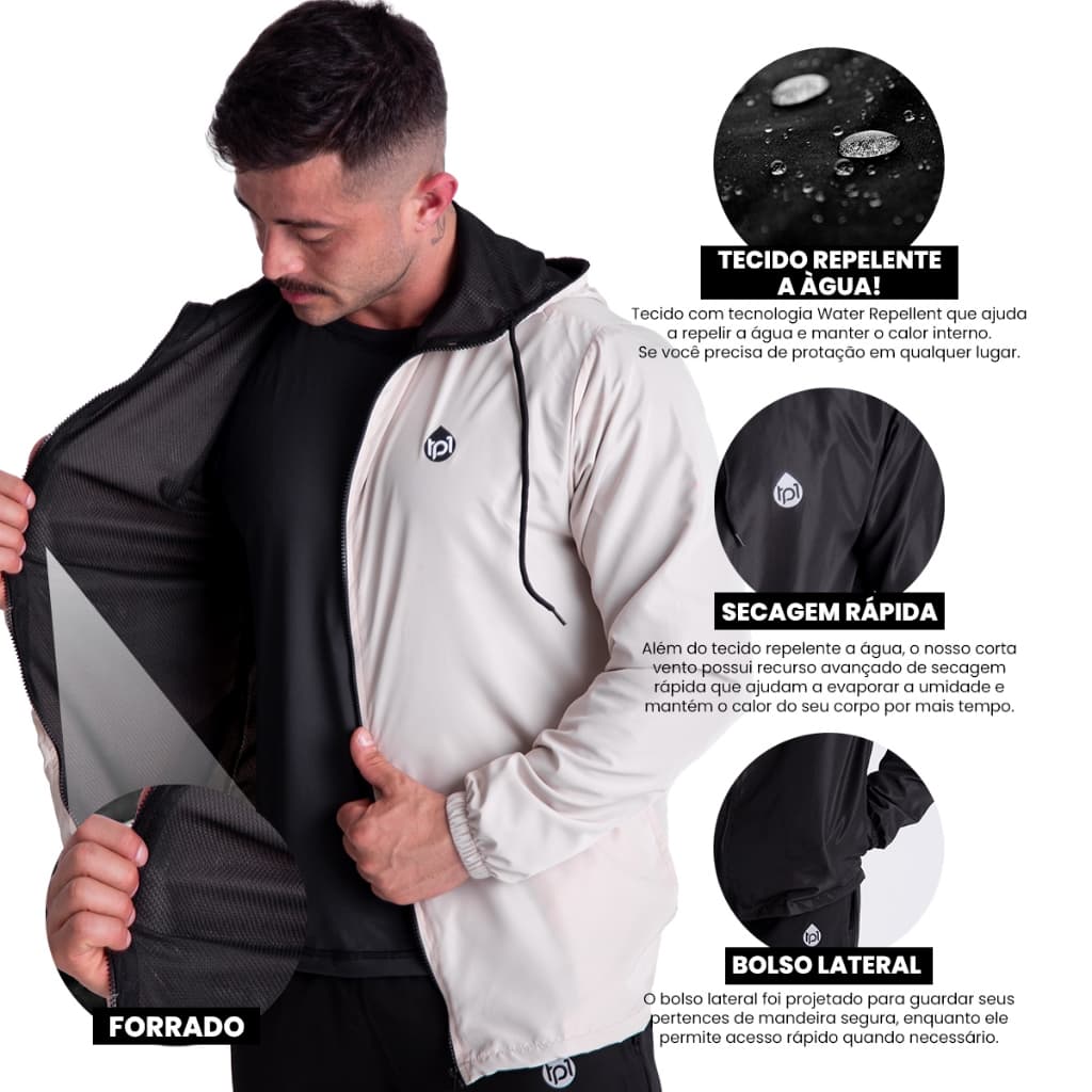 Jaqueta Corta Vento Masculina impermeavel 100% Forrada Secagem Rápida Com Capuz