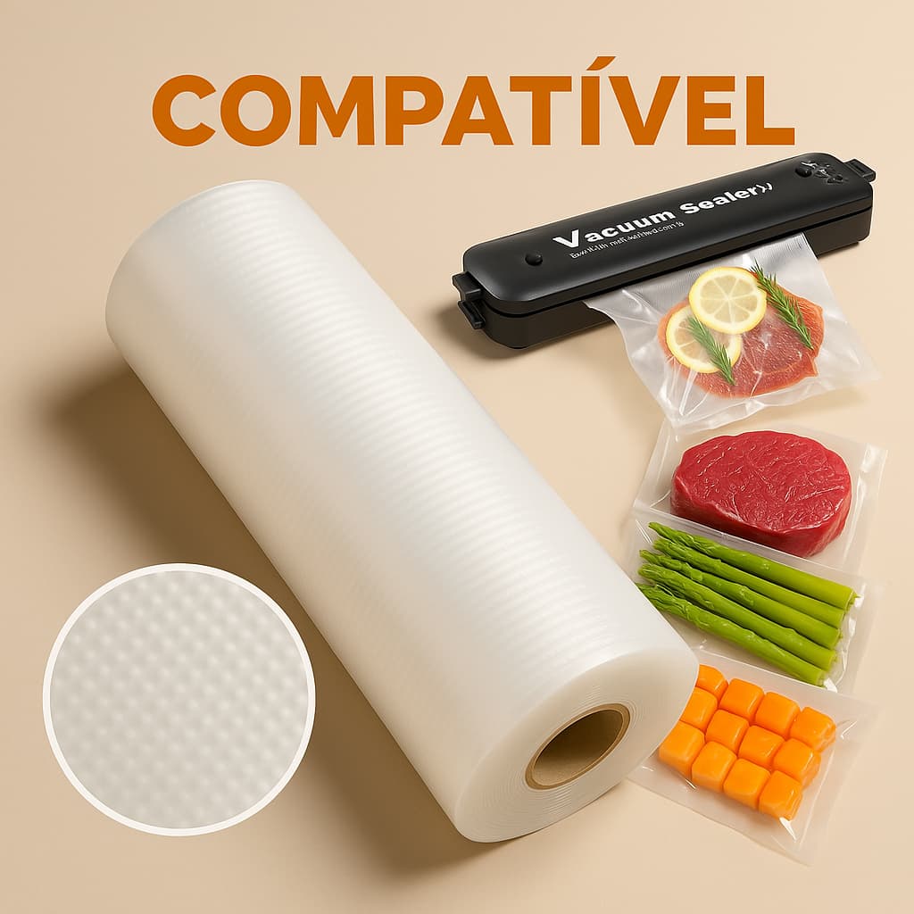 Rolo Gofrado Embalagem a Vácuo Para Seladora Doméstica Freezer Alimentos Texturizado 5 M Bobina