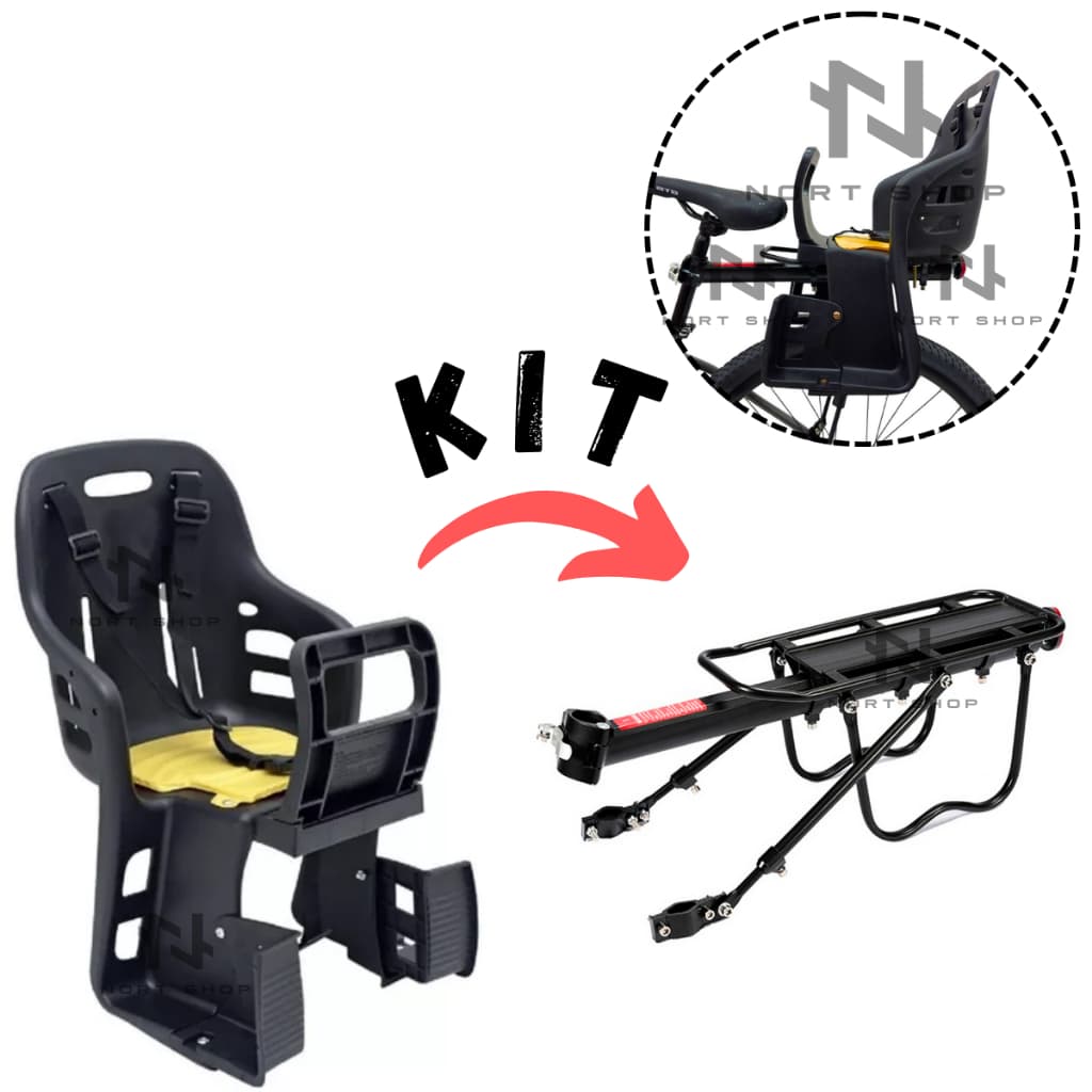 Kit Cadeirinha Infantil Traseira Para Bicicleta Bike + Bagageiro Garupa Suporte Articulado MTB 29