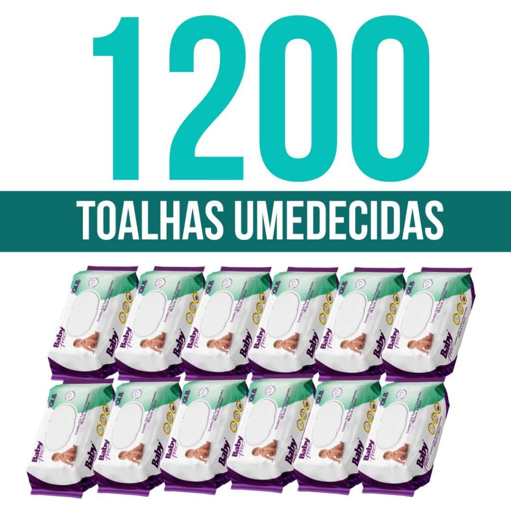 Caixa com 12 Lenços/Toalhas Umedecidas Baby Free c/ 100 Unidades Cada – Tampa FlipTop