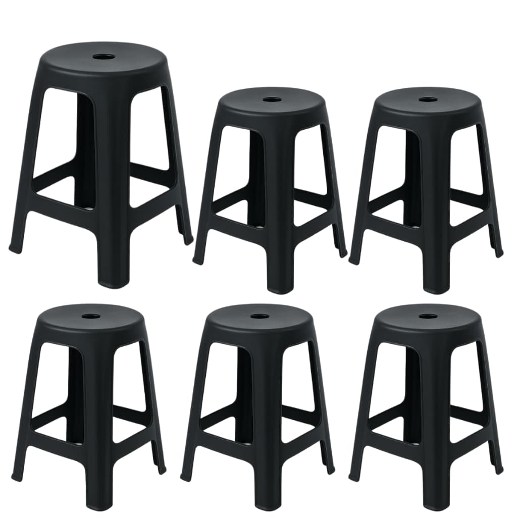 Kit 06 Banqueta De Plástico Resistente Reforçada Adulto Preta Até 120kg