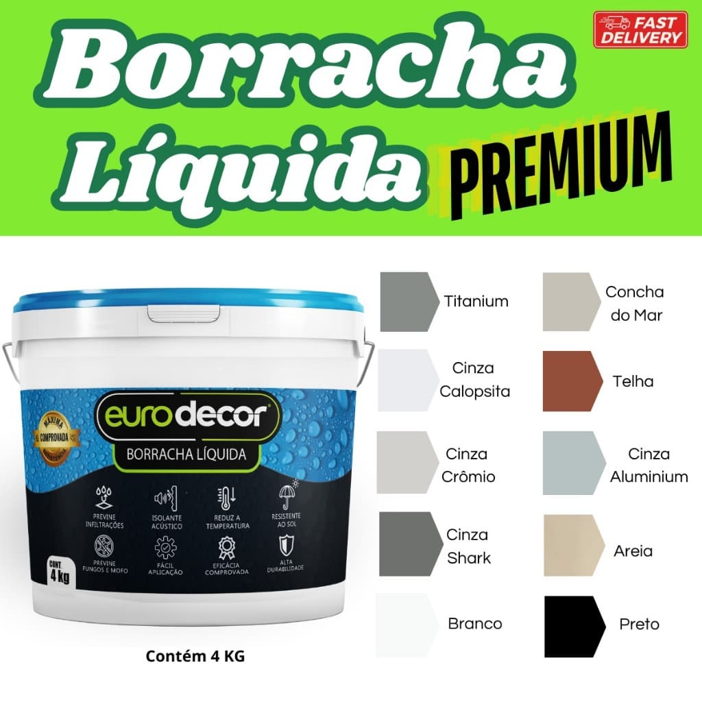 Borracha Líquida 4kg e 1kg Impermeabilizante Eurodecor Várias Cores