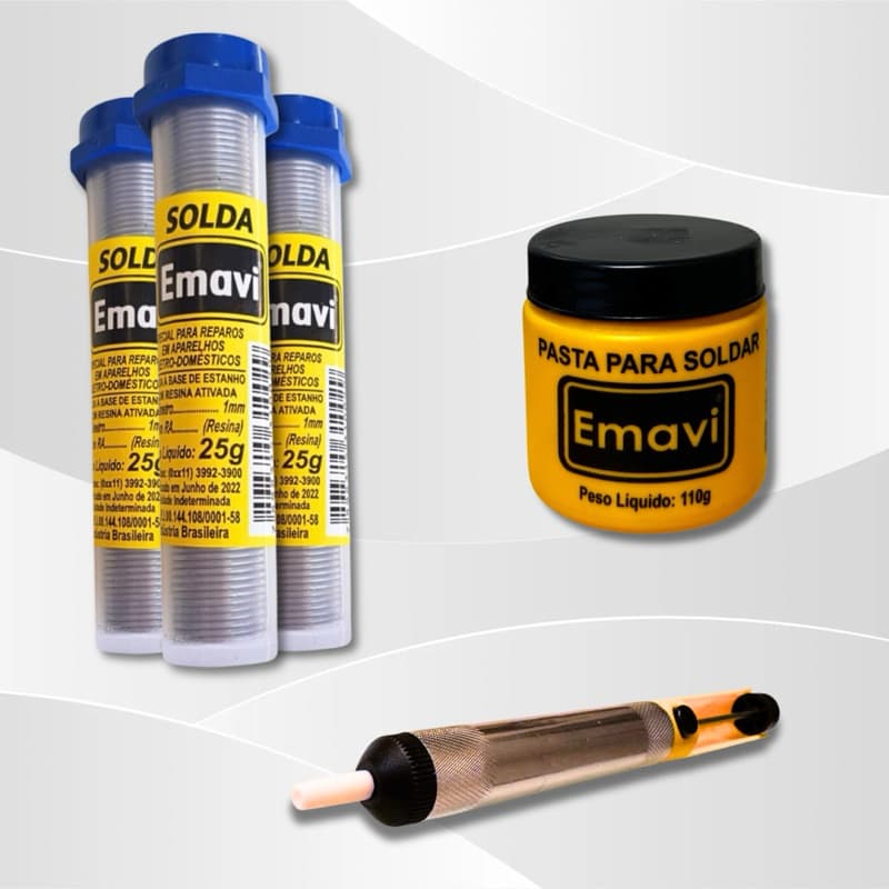 Kit Completo para Soldagem - 3 Tubos de Estanho + Sugador de Solda + Pasta para Soldar 110g