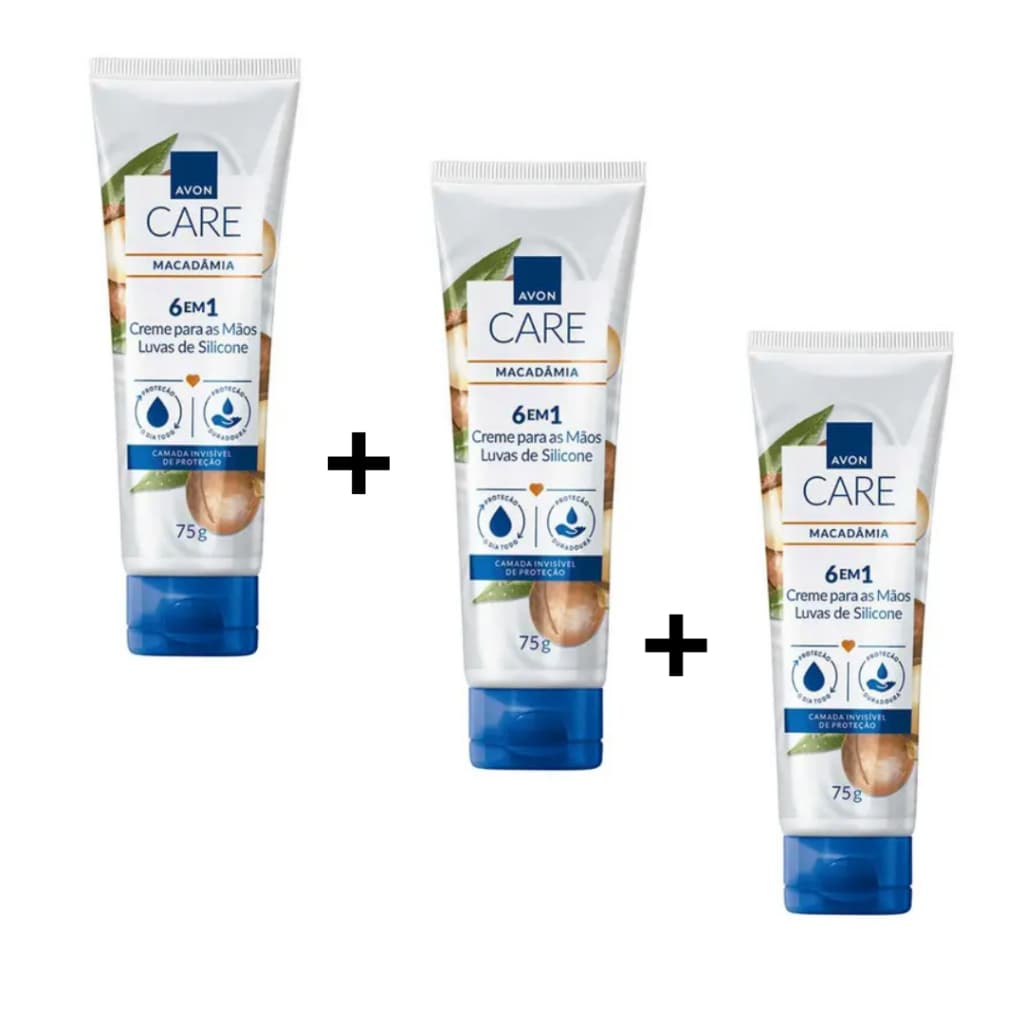 Kit Com 3 Luvas de Silicone Creme Protetor para as Mãos Macadâmia Avon 75g cada