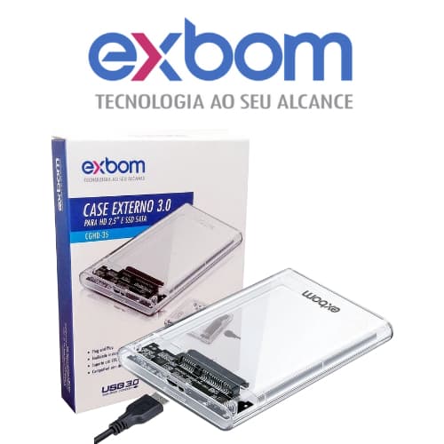 Case Hd Externo Exbom 3.0 Para HD/SSD Sata Transparente Plug Play USB 3.0