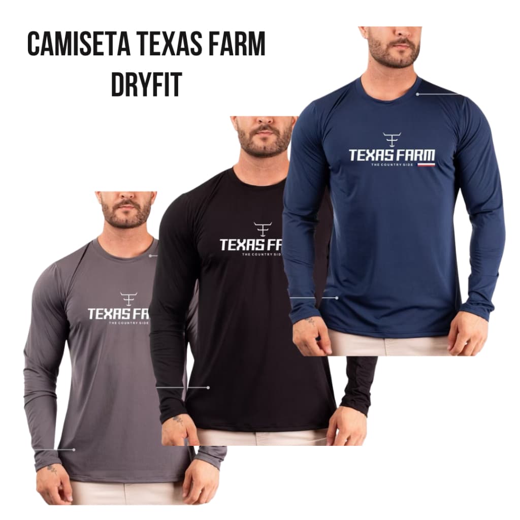 Camisa CamisetaTexasFarm Dryfit manga longa Rodeio proteção solar UV +50 Masculina Agro