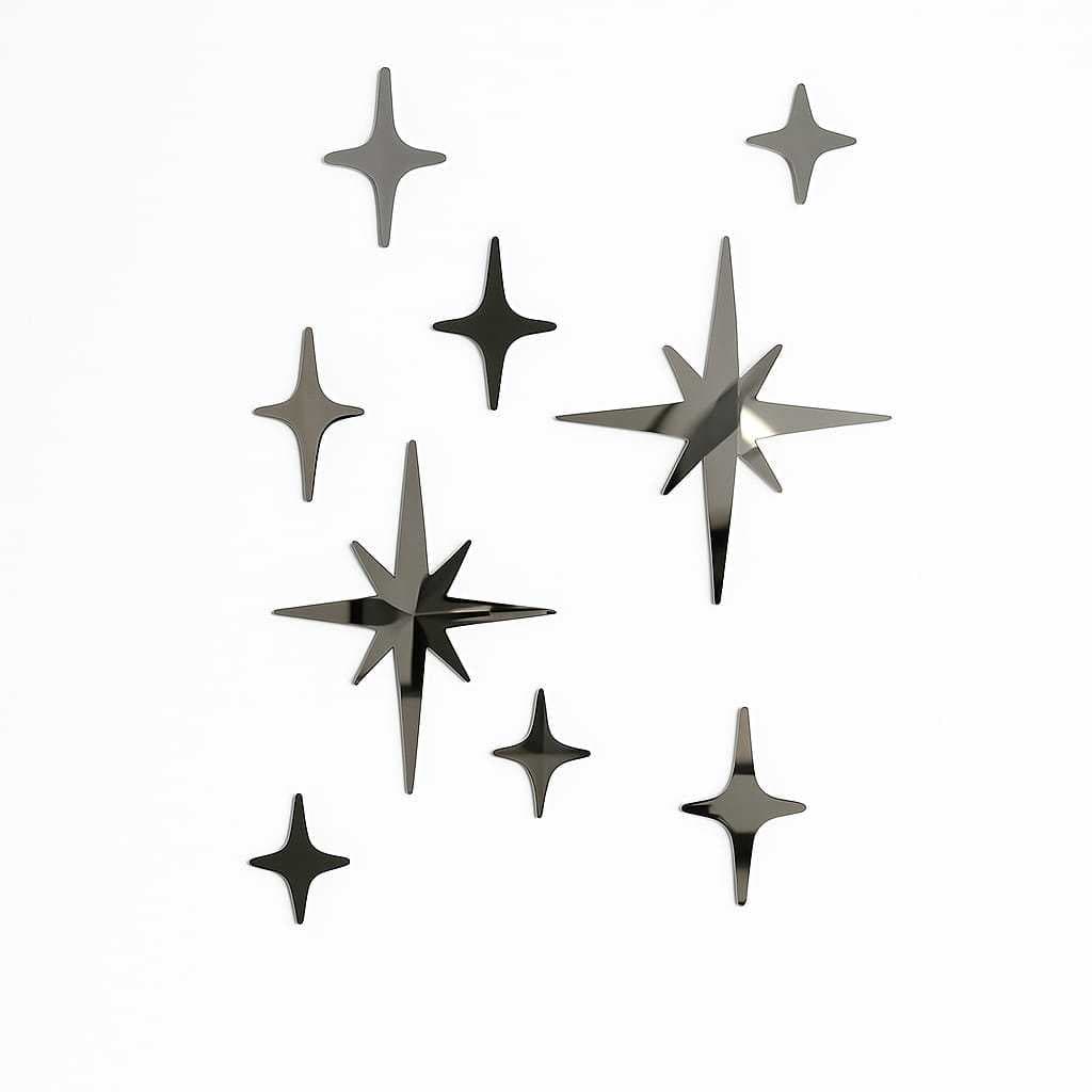 Kit Conjunto Espelhos Decorativo Brilho Estrela Céu Encantado Raio Acrílico Espelhado