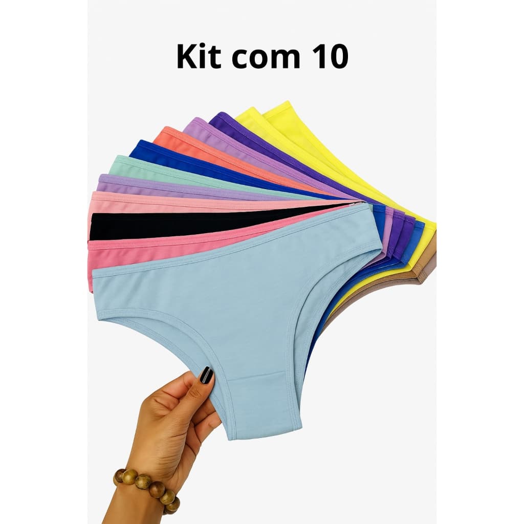 Kit Até 10 Calcinhas 100% Algodao Basica dia a dia Conforto Lisas