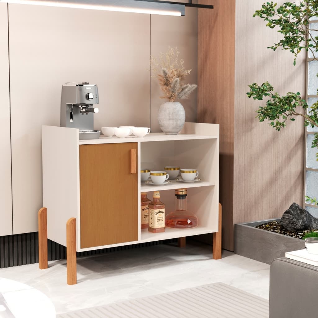 PROMOÇÃO Aparador Buffet Multiuso Retrô Cantinho do Café Luxor com Porta Barzinho Pés em Madeira 1 P