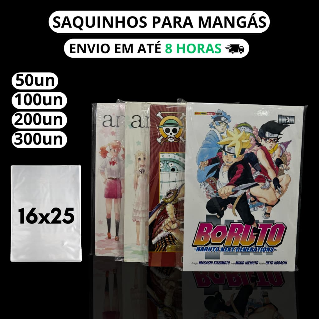 Saco Plástico Transparente Para Mangá e HQs 16x25 Saquinho Polipropileno - 50/100/200/300 un
