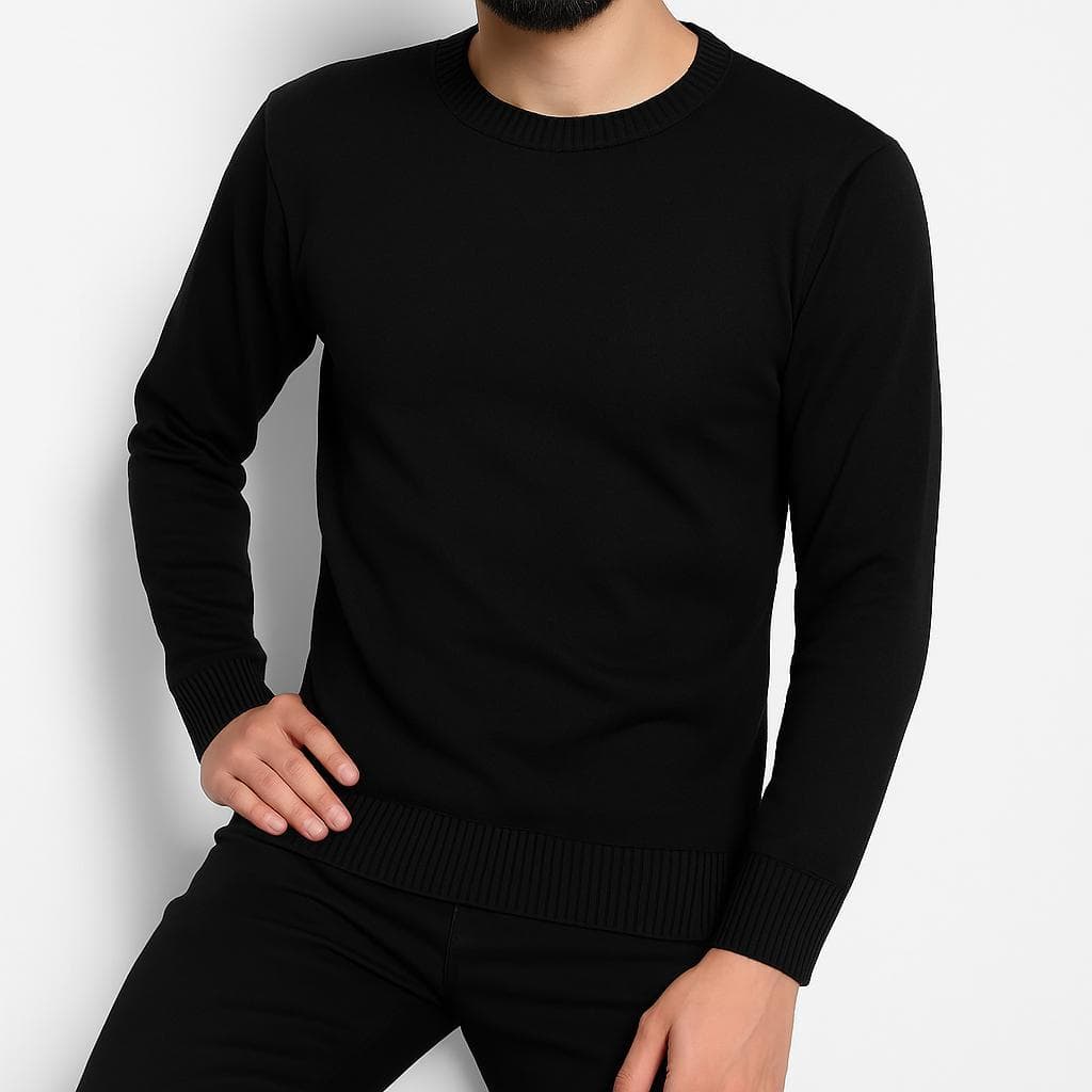 Sueter Masculino Tricot Lã Masculina Canelada Gola Redonda