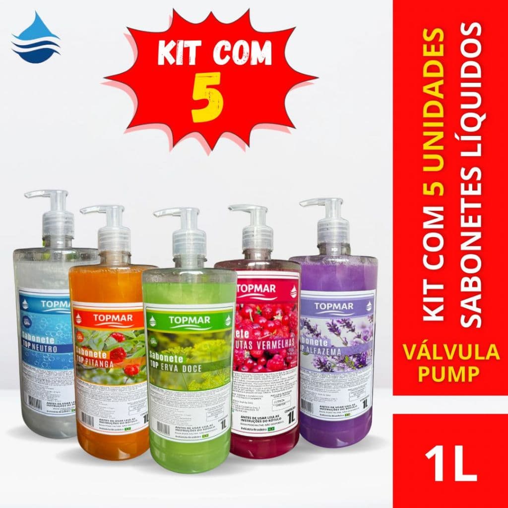 Kit 5 Versões Sabonetes Líquidos Perolizados TOPMAR - 1 litro cada
