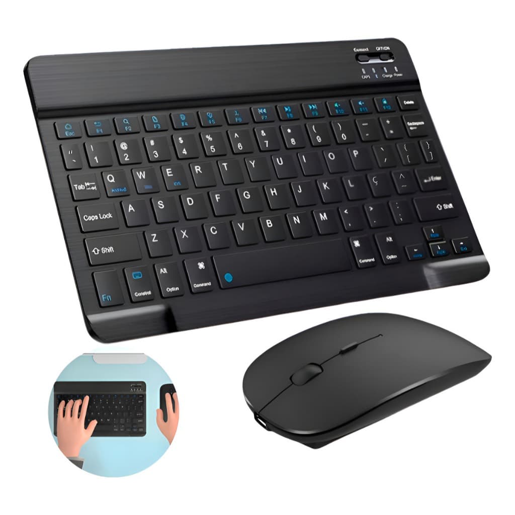 Teclado Mouse Sem Fio Bluetooth Slim Tablet Notebook Mac Abnt2 Premium