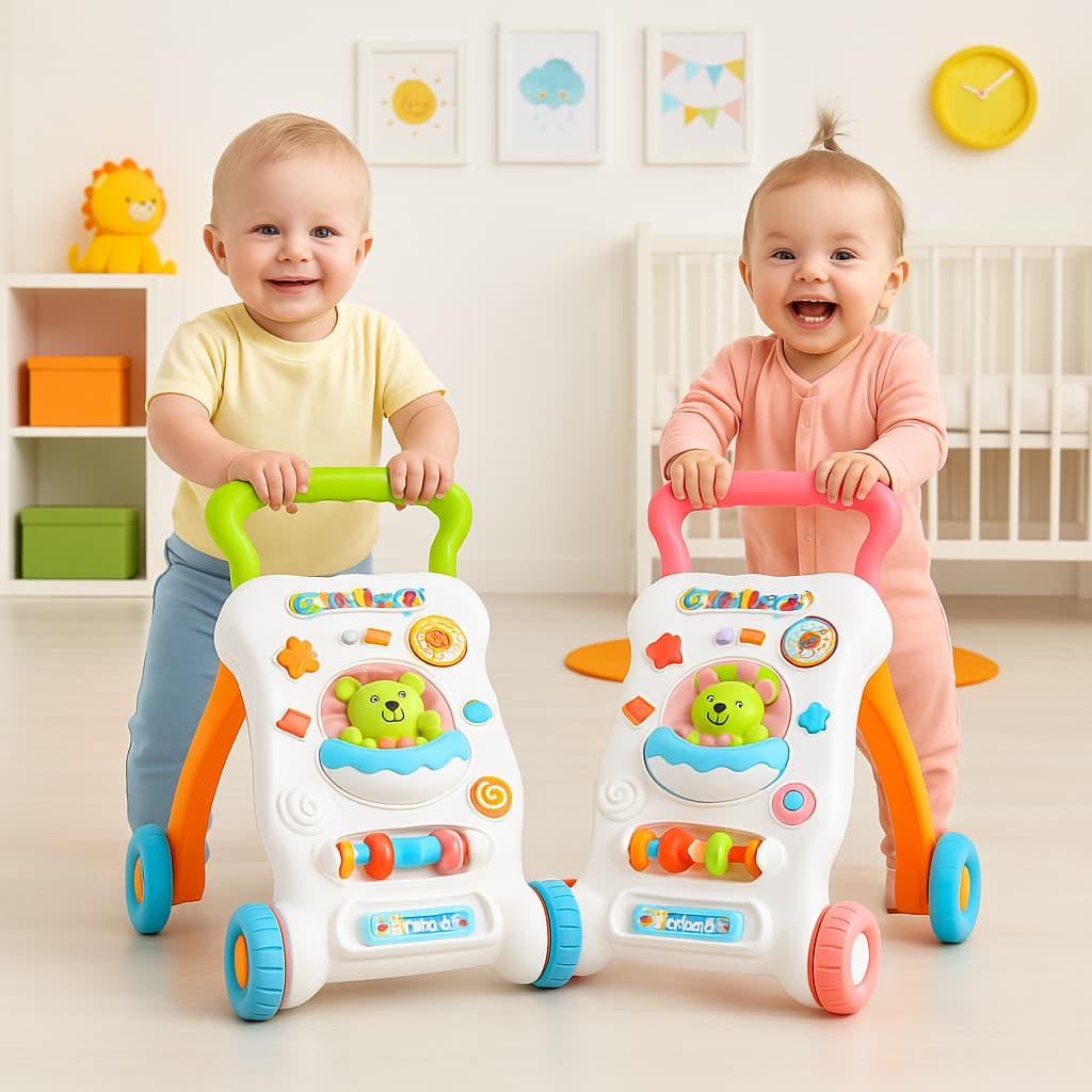 Empurrador Didático Bebê 2 em 1 com Andador e Atividades Educativas – Rosa ou Verde – Laune Haus