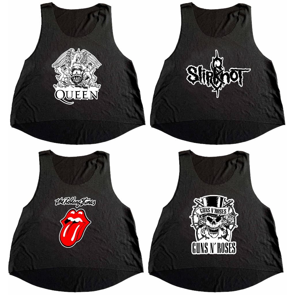 Cropped Preto Regata Camiseta Feminina Academia Rock