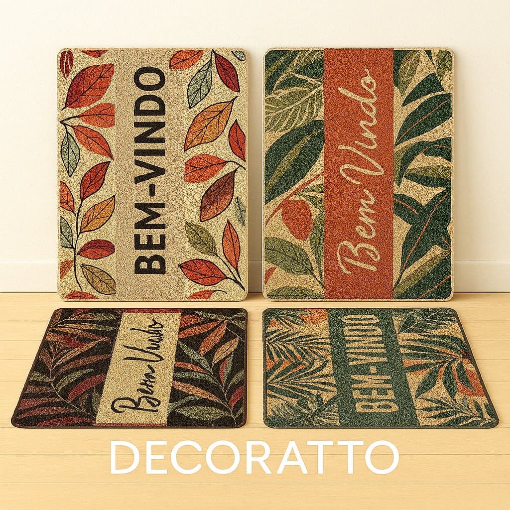 Tapete Bem Vindo Floral Capacho Antiderrapante Porta de Entrada Emborrachado
