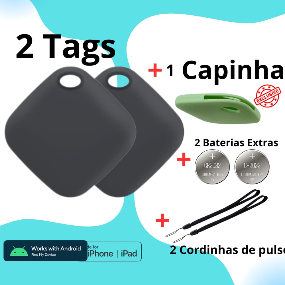 Kit 02 Rastreador Tag Inteligente iPhone Android + Capinha + Baterias Extras
