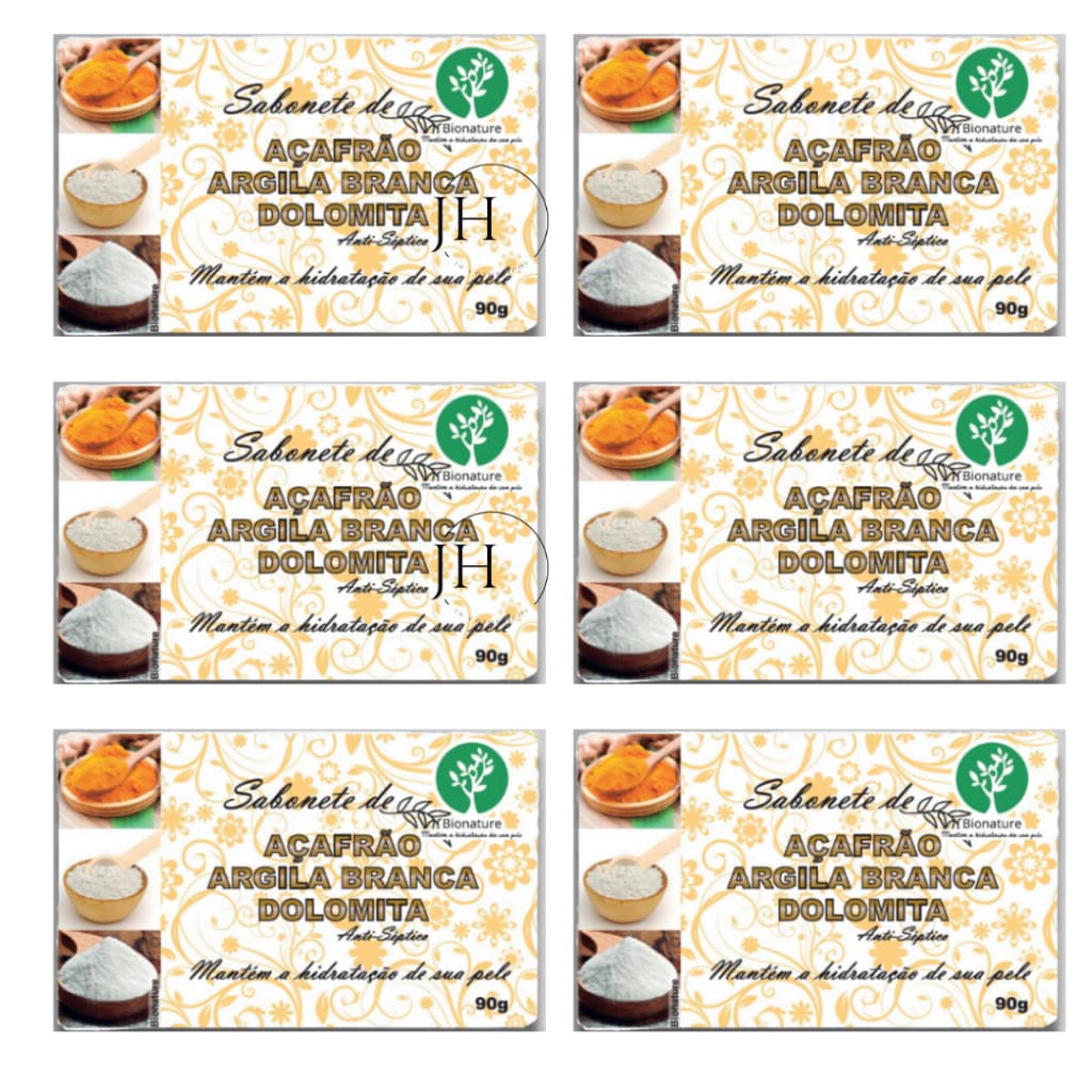 6 UN Sabonete Barra de Açafrão, Argila Branca e Dolomita 90g - Bionature