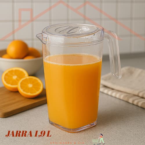 Jarra para água ou suco  em acrílico com tampa e bico transparente designer moderno 1,9 litros livre de bpa