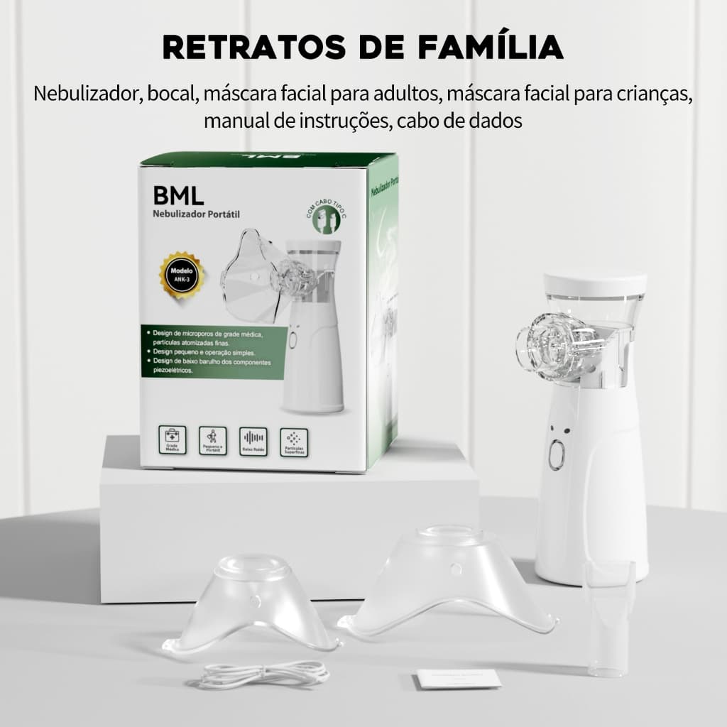 BML Nebulizador Portátil Mini Inalador Silencioso Ultra-sônico Automático para Adultos e Crianças
