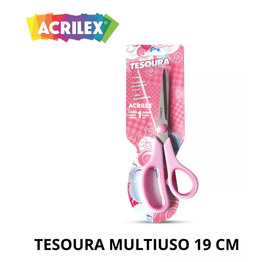 Tesoura Multiuso 19cm Acrilex Corte Fácil E Rápido Anatômica
