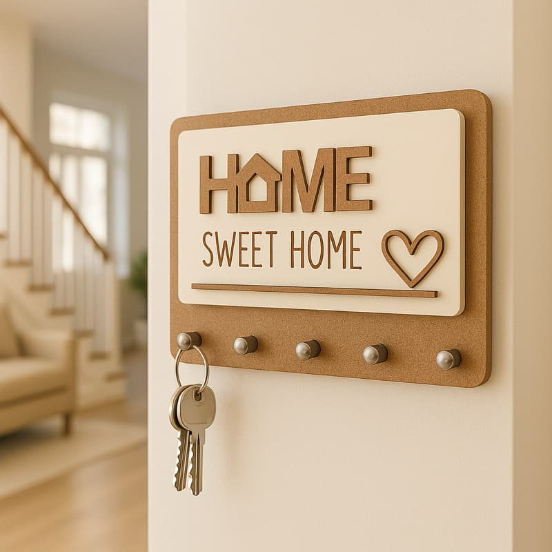 Porta-Chaves de Parede em MDF com 5 Ganchos – Decoração Moderna, Funcional e Multiuso | Envio Imediato