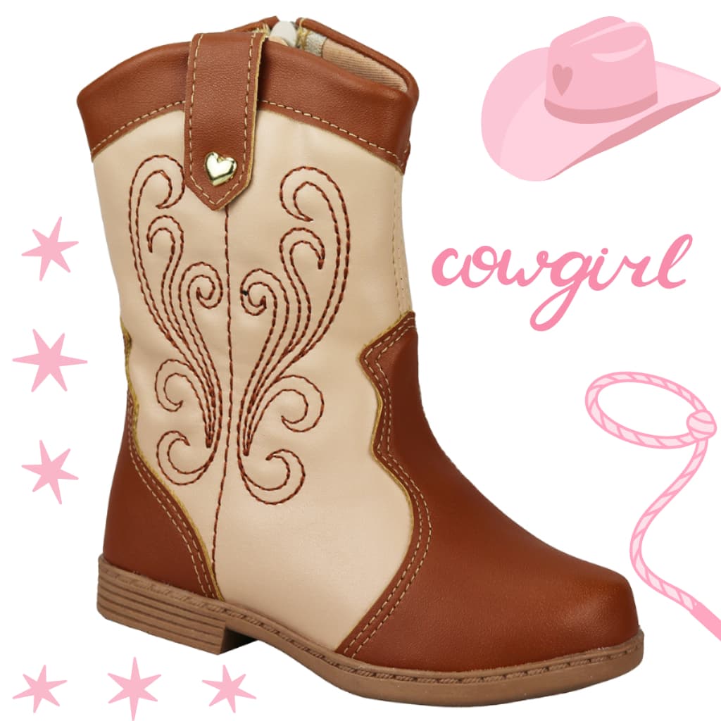 Bota Texana Ana Castela Menina Feminina Infantil Confortável Saltinho Baixo Cano Longo Country