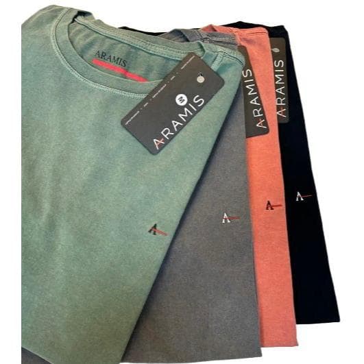 KIT 2 PEÇAS CAMISETA 100% ALGODÃO - MALHA ESTONADA LOGO BORDADO ara