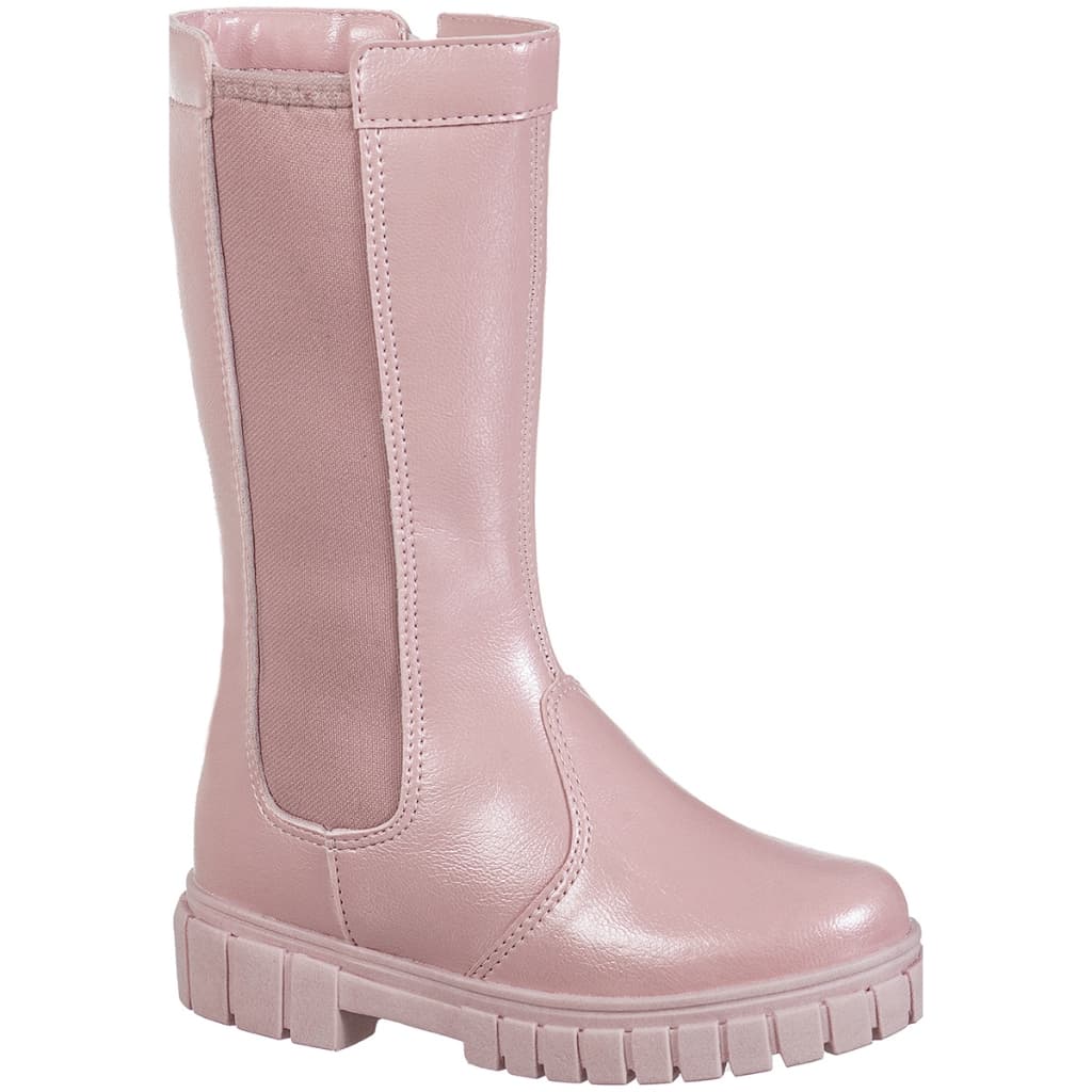 Bota Feminina Infantil GiGiL Teen Elástico Tratorada Rasteira Bico Redondo Cano Longo Confortável Elegante Casual Moda