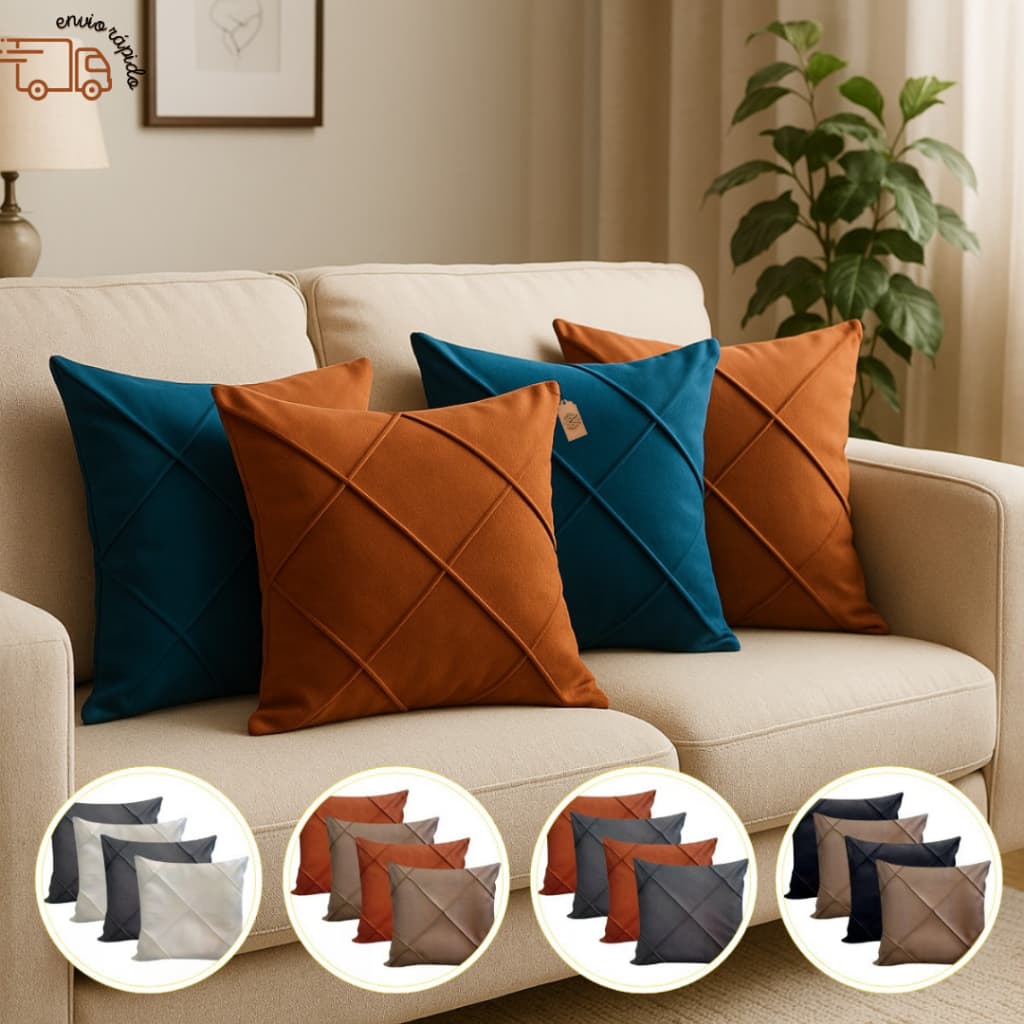 Kit 4 Capas de Almofada Suede Drapeada 45x45cm Decorativas