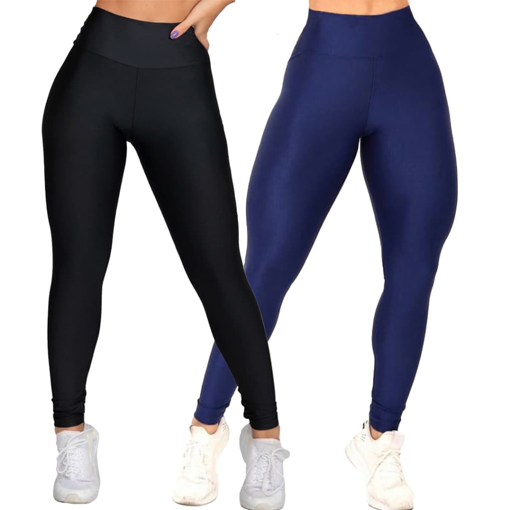 Kit 2 Calças Legging Feminina Empina Bumbum em Suplex Lisa com Cintura Alta e Zero Transparência