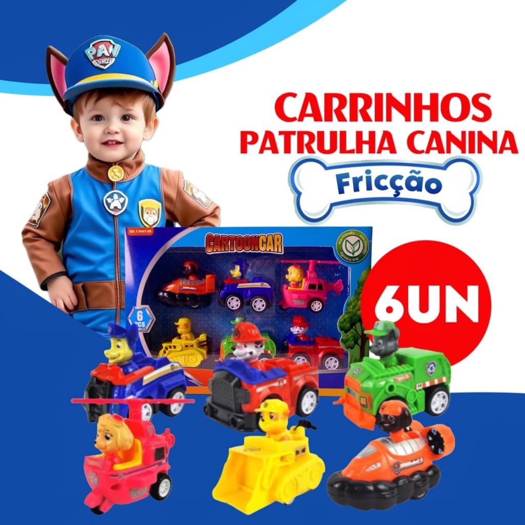 Kit 6/9 Carrinho Patrulha Canina Brinquedos De Fricção Coleção Premium