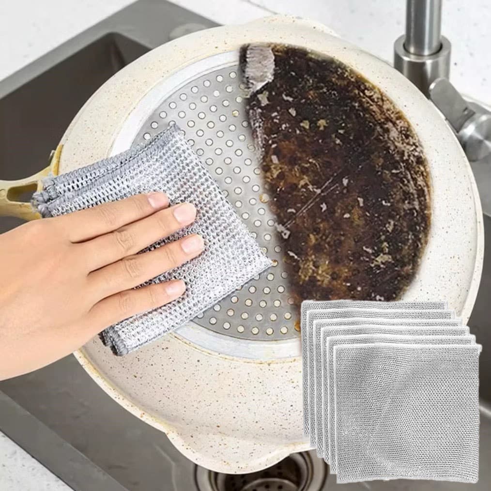 Kit de Panos de Limpeza de Aço Inoxidável (Aramados) - Reutilizáveis para Fogão, Louças e Limpeza Doméstica