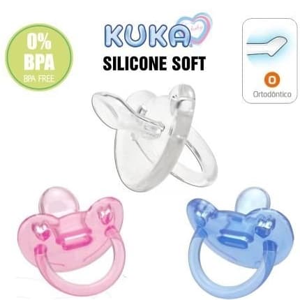 Chupeta Kuka 100% Silicone Soft Ortodôntica com Alça Para Bebês de 0-6 Meses e Prendedor de Fita