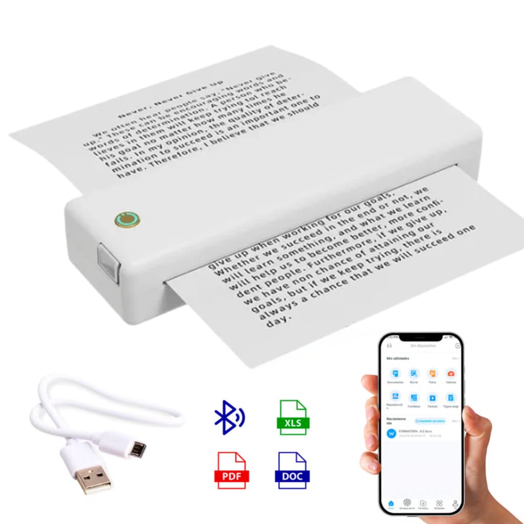 Mini Impressora A4 Térmica Portátil Bluetooth Aplicativo iPrint Compatível Android e iOS