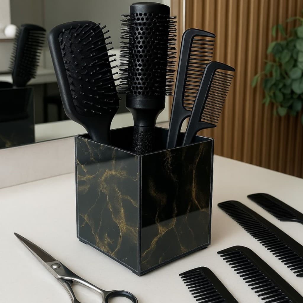 Porta Pente/Escova Cabelo Efeito Mármore Decorativo 12x10x10