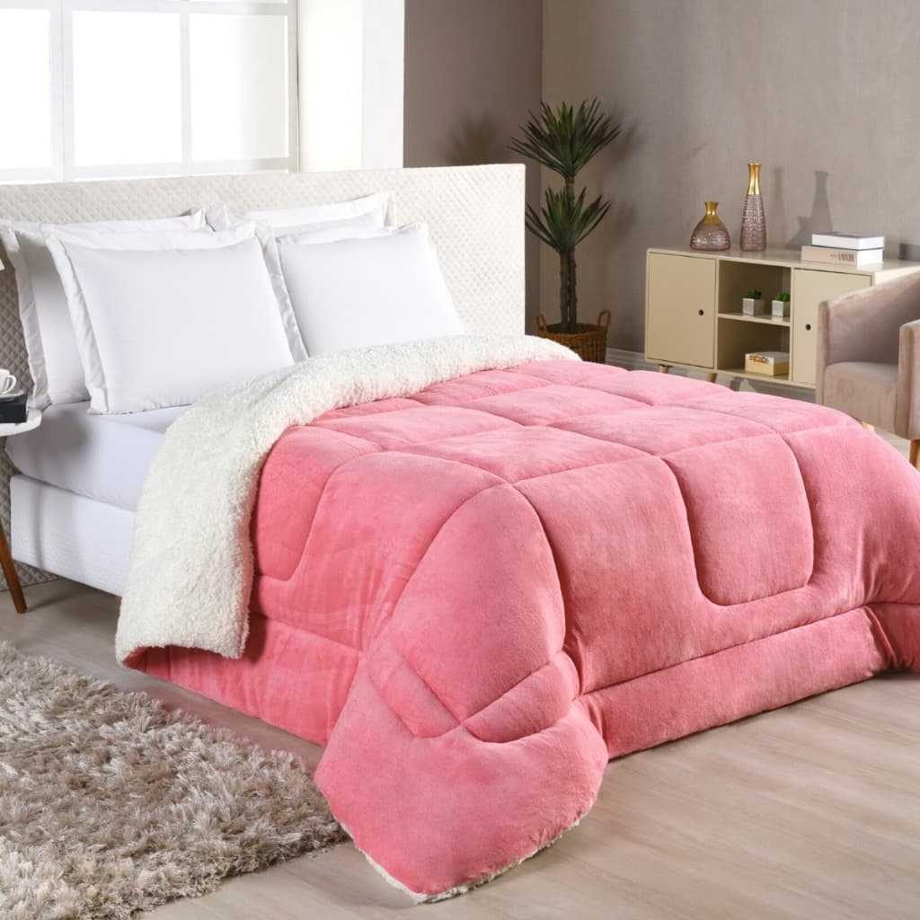 Coberdrom Edredom Pele De Carneiro Casal Queen Sherpa DuplaFace