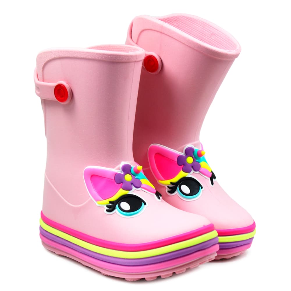 Galocha Bota Infantil De Chuva Menina Plugt Unicórnio Juvenil Confortável Leve Impermeável Original