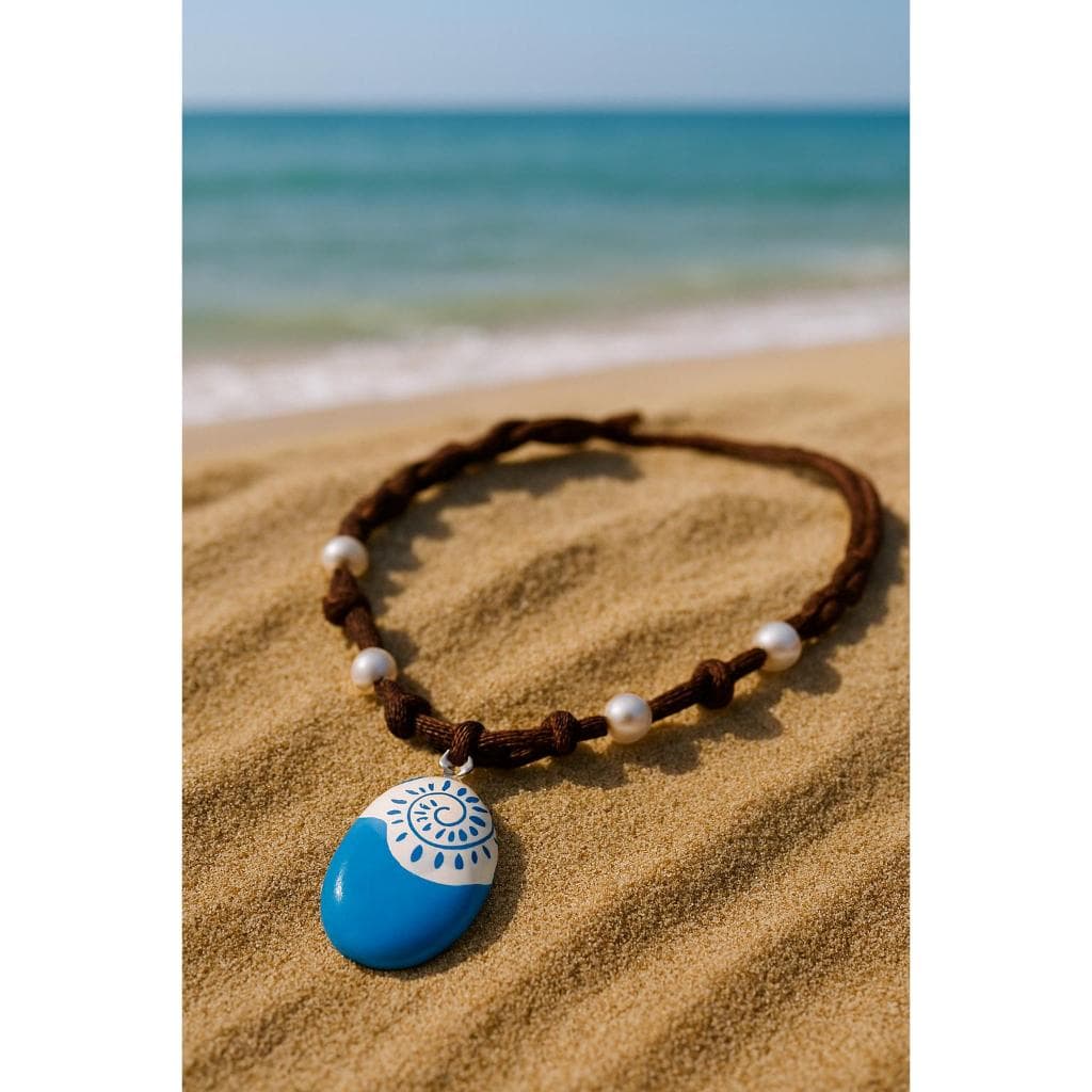 Colar Moana com Pingente Azul e Cordão Trançado para Fantasia e Cosplay