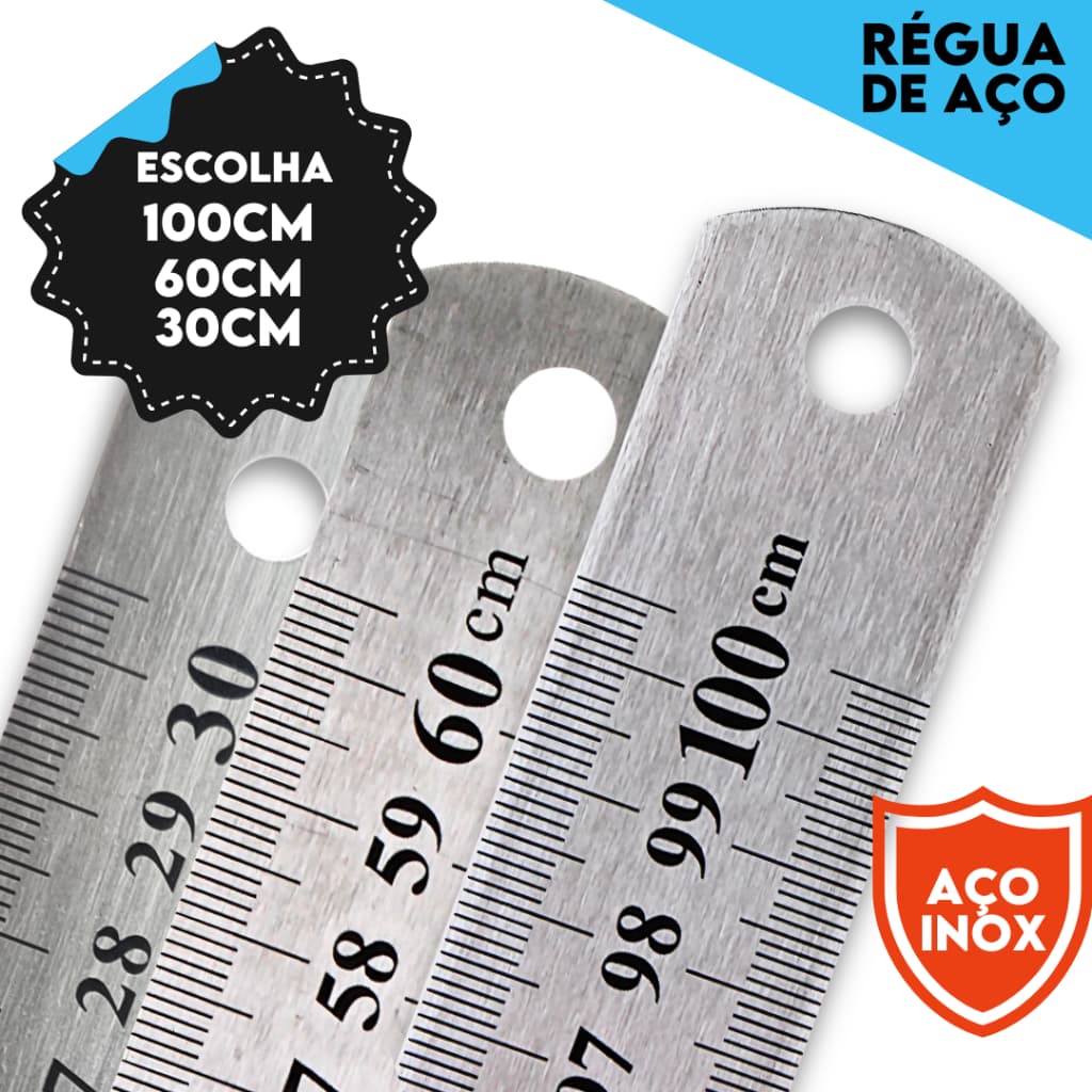 Régua De Metal Em Aço Inox - Patchwork - 30 Cm/ 60 Cm/ 1 Metro - Aero