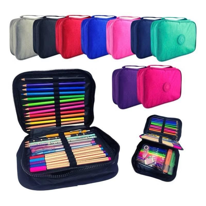 Estojo De Lápis Escolar Juvenil Box Jumbo Nylon Tactel Grande Com Divisória