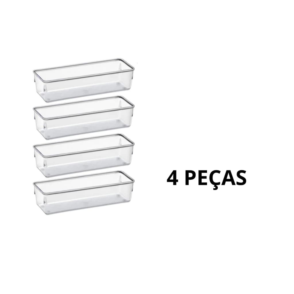 Kit 4 Organizadores Retangular Multiuso Gavetas, Pote Acrílico Cristal Grande - Modelo nº 02 (0457)