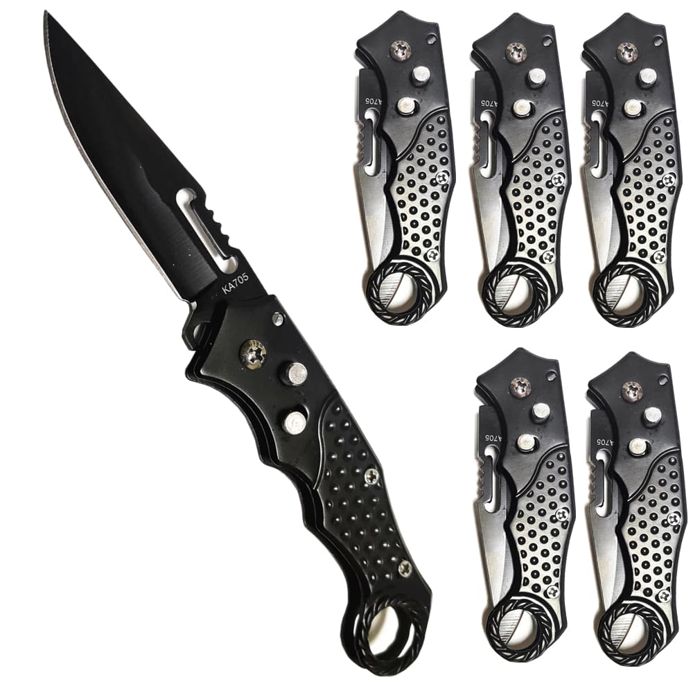 1 / 2 / 3 / 5 Canivete Automático com Trava Aço Inox Preto Saque Rápido para Pesca Camping Fruta