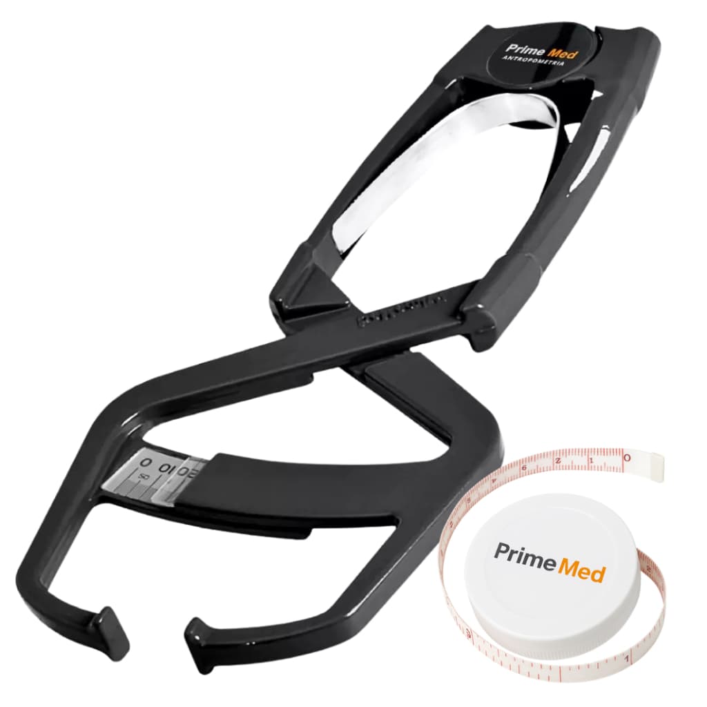 Adipômetro Clínico Neo Prime Med Preto - 100% METAL - Kit Avaliação Física e Nutrição + Trena e APP