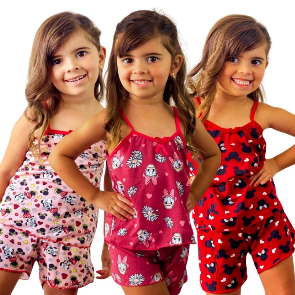 Kit 10 Pijama Infantil Conjunto Short Doll Criança Delicado Estampado Microfibra Corforto Dormir Blusa Femninina Oferta