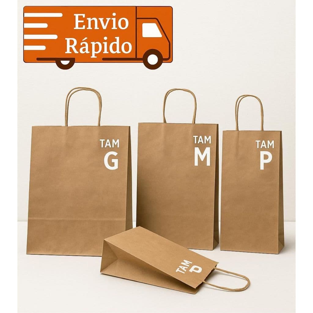 Sacola Kraft Parda com Alça 50 ou 100 Unidades