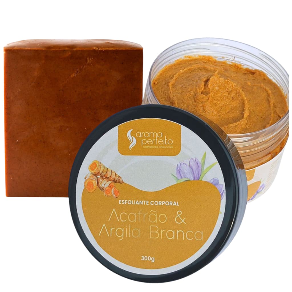 Kit de Açafrão com Argila Branca (1 Esfoliante e 1 Sabonete em barra)